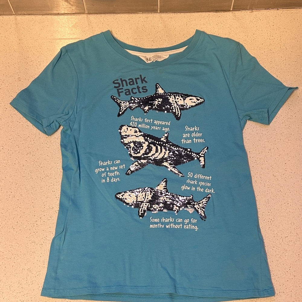 H&M Light Blue Kids' Graphic Tee with White Trim